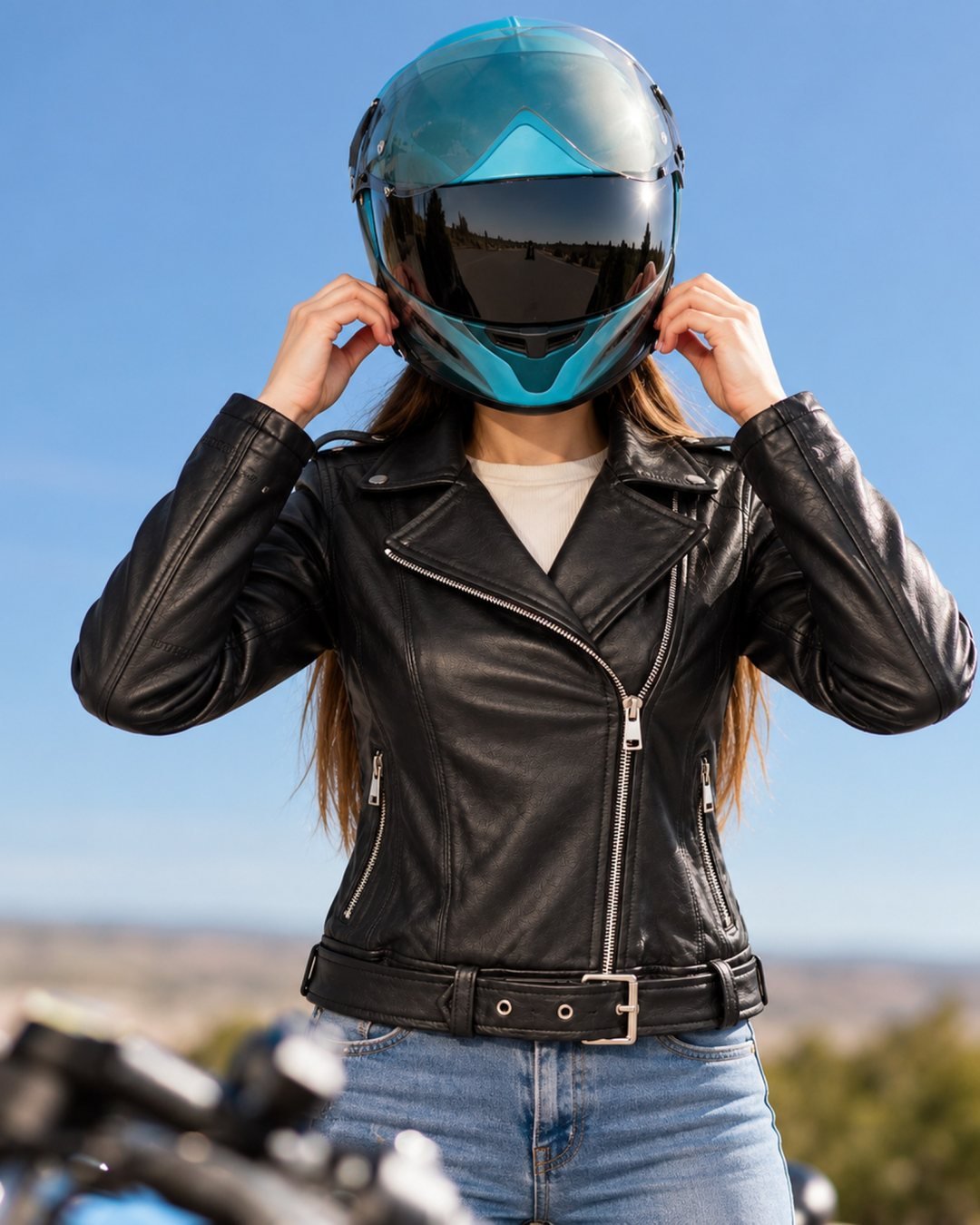 Chaqueta cuero clásica biker mujer